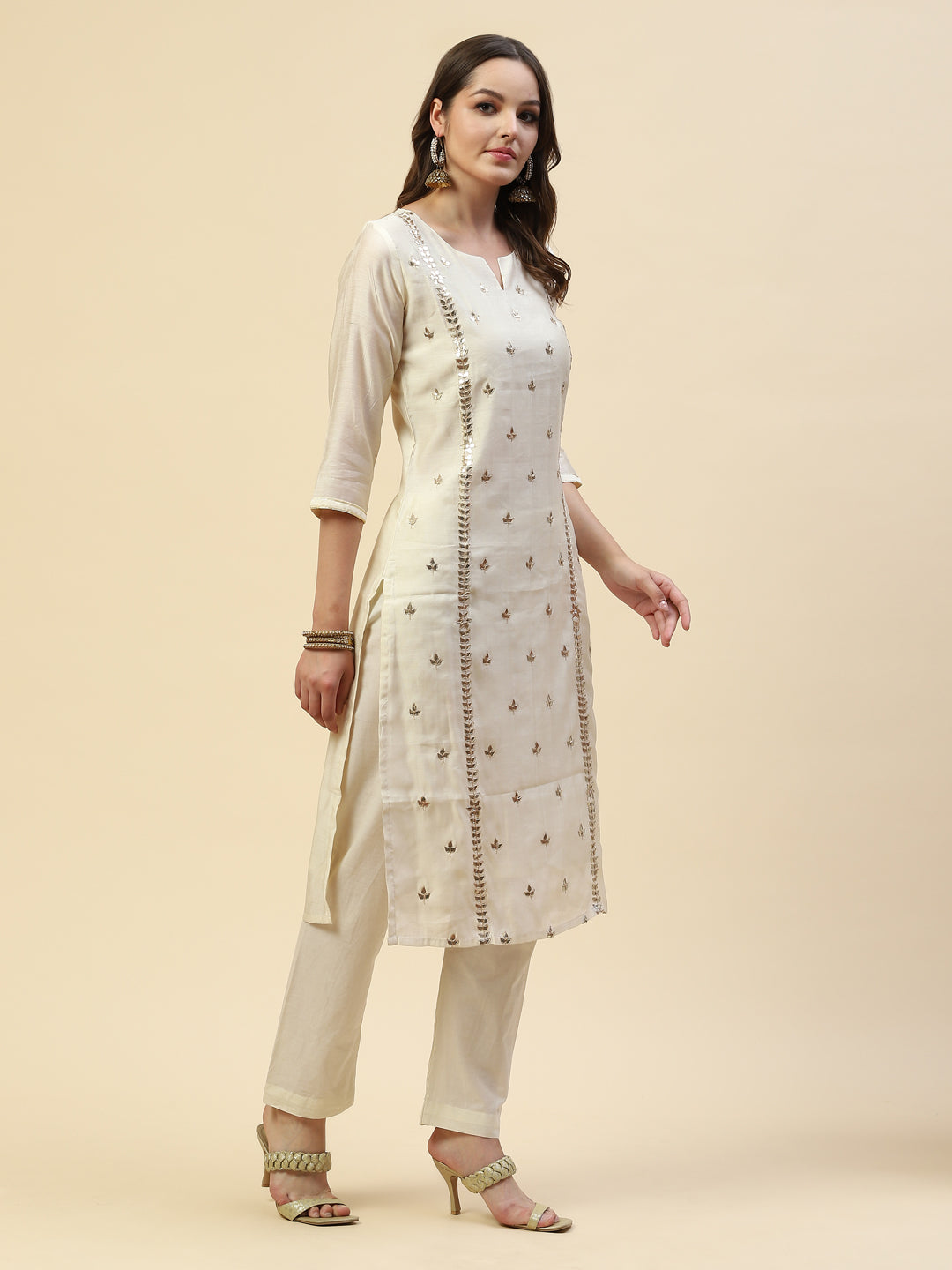 Gota Work Chanderi Kurta With Pant &amp; Cotton Dupatta