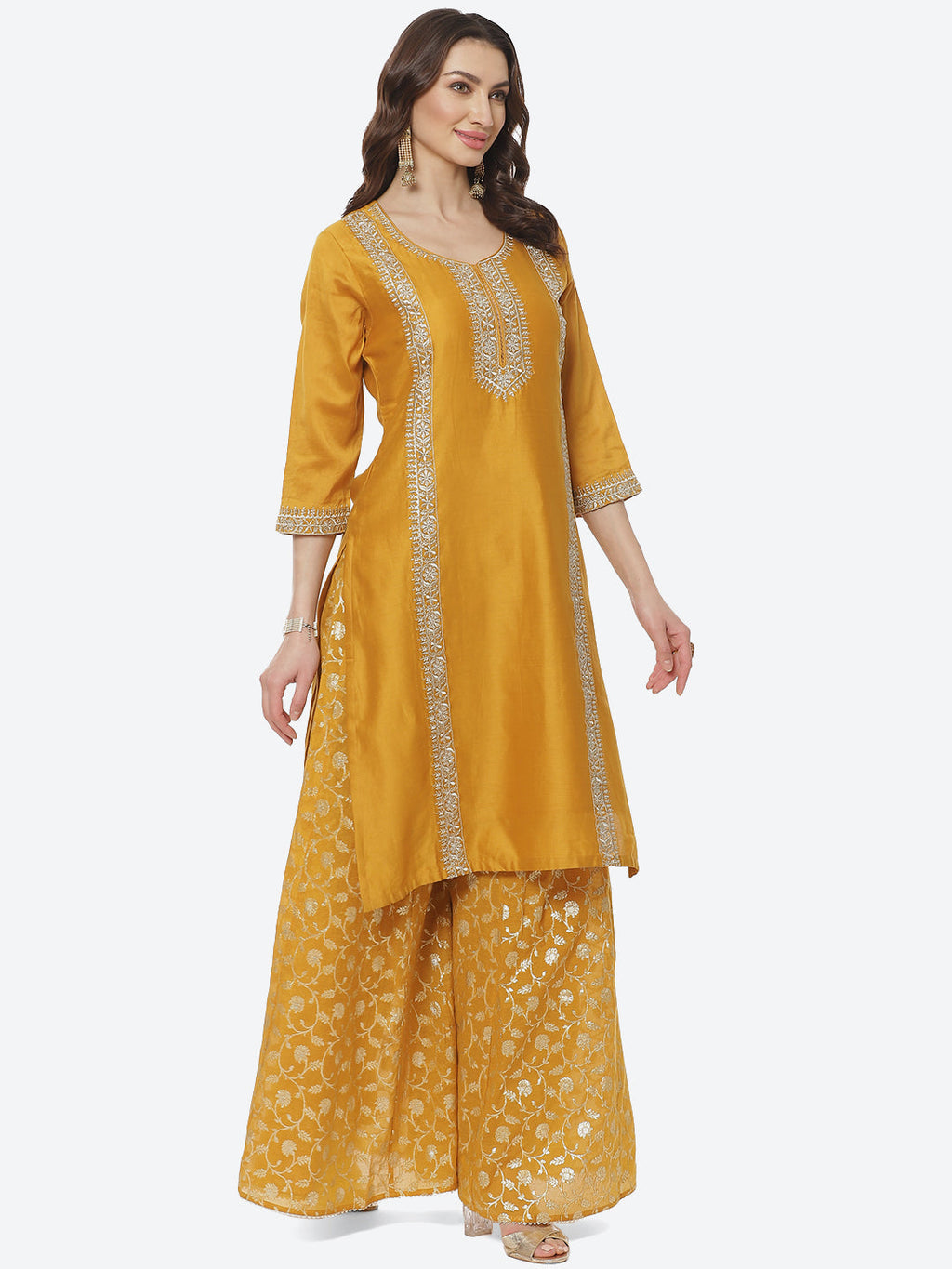 Embroidered Zari Cotton Stitched Salwar Kameez With Organza Dupatta