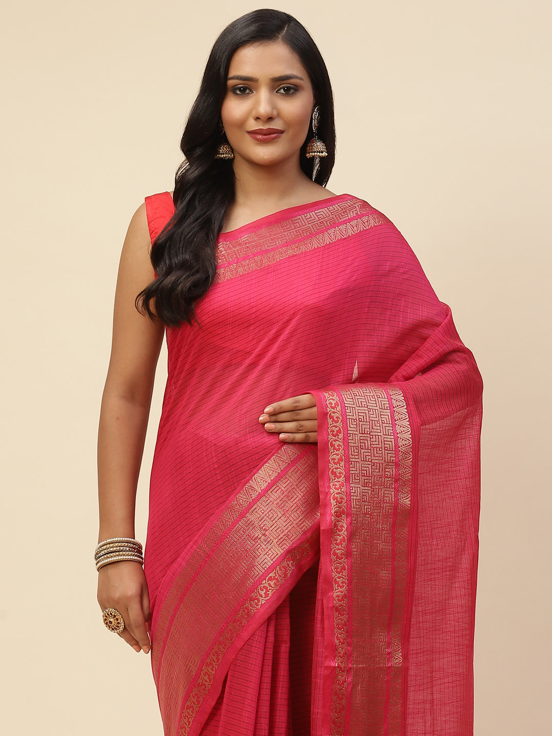 Plain Zari Border Cotton Woven Saree