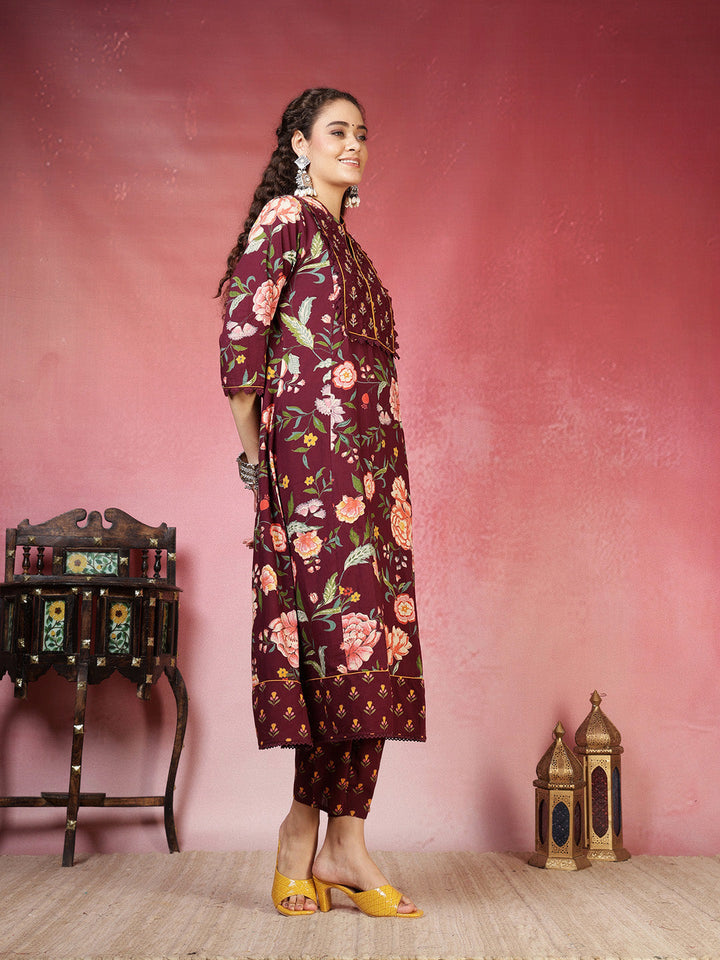 Printed Cotton Blend Kurta With Pant &amp; Dupatta