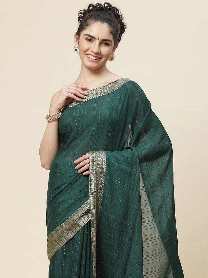 Sequin Embroidered Crepe Plain Saree