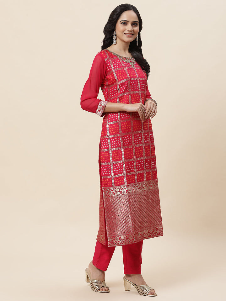 Zari Jaal Handloom Kurta With Pants &amp; Dupatta