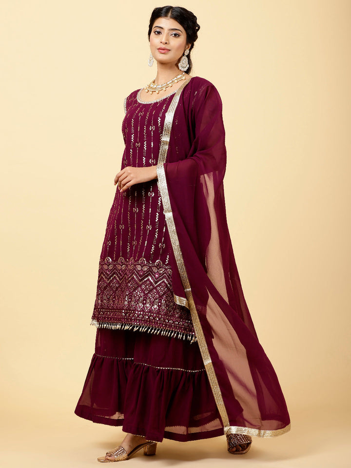 Sequen Georgette Kurta With Garara &amp; Dupatta