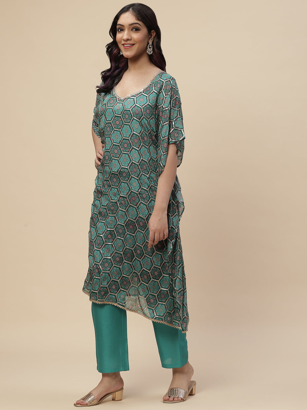 Sequin Embroidered Georgette Kurta With Pants