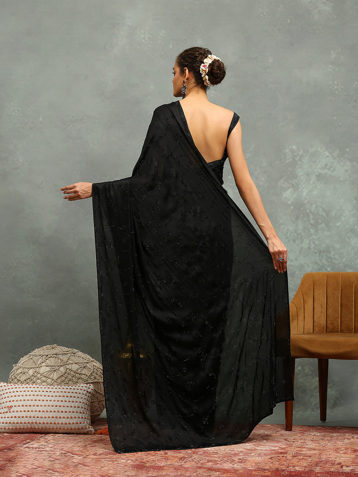 Stone Embroidered Satin Saree