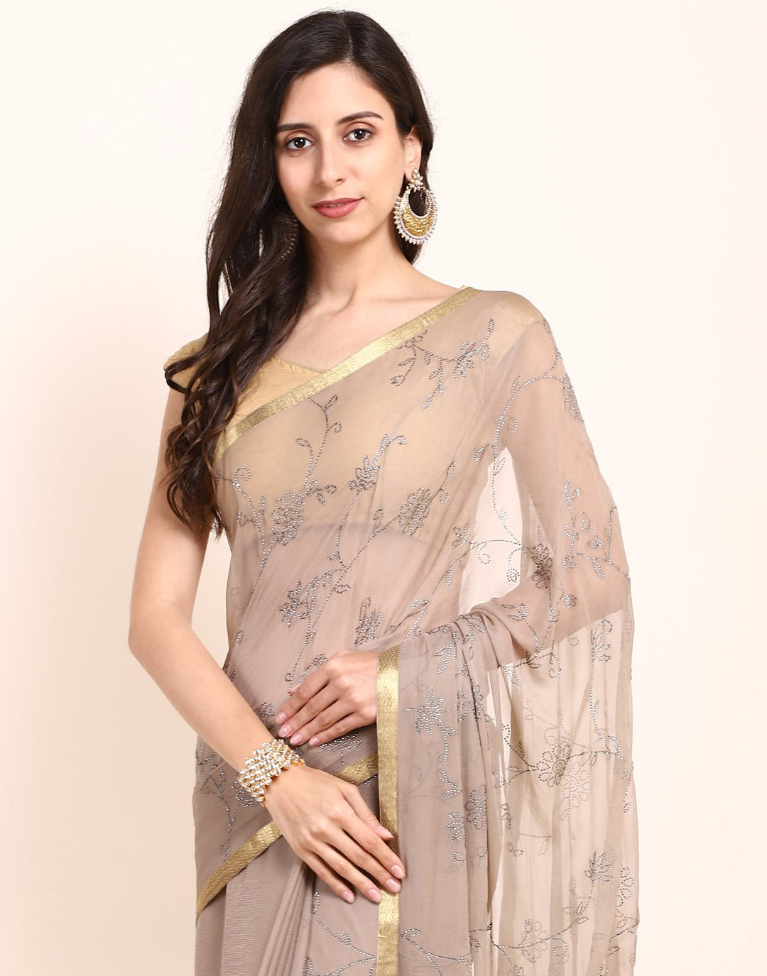 MBZ Meena Bazaar-Yellow Chiffon Saree