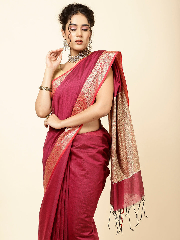 Plain Zari Border Woven Cotton Saree