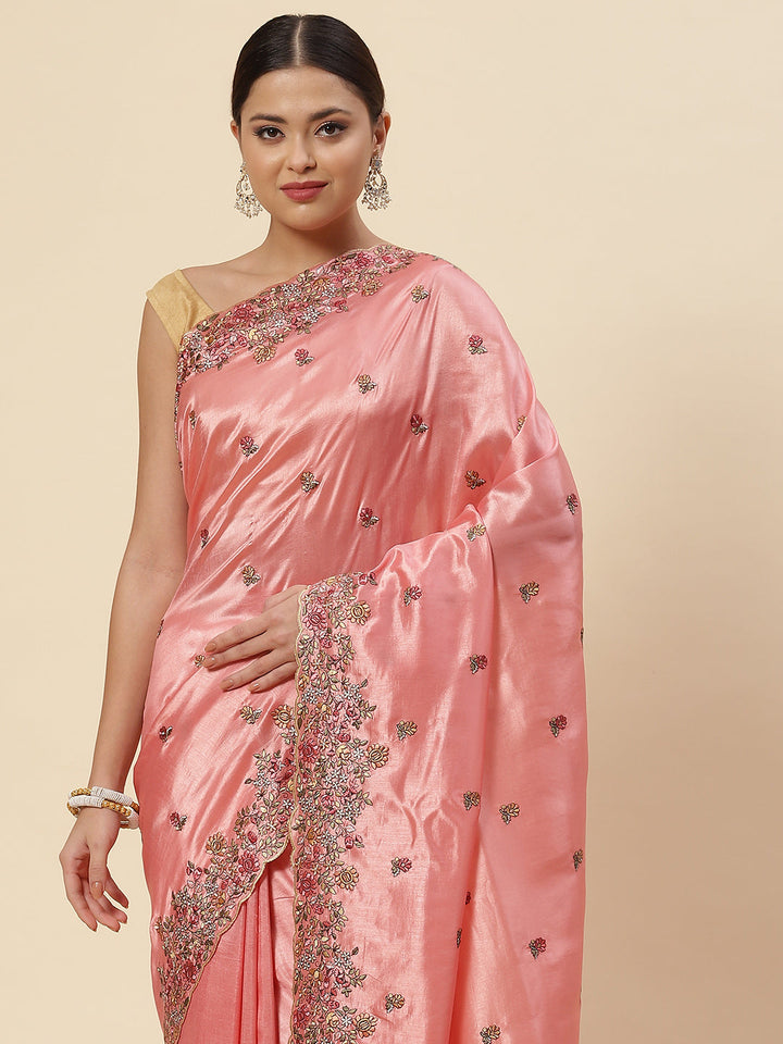 Floral Resham Booti Crepe Saree