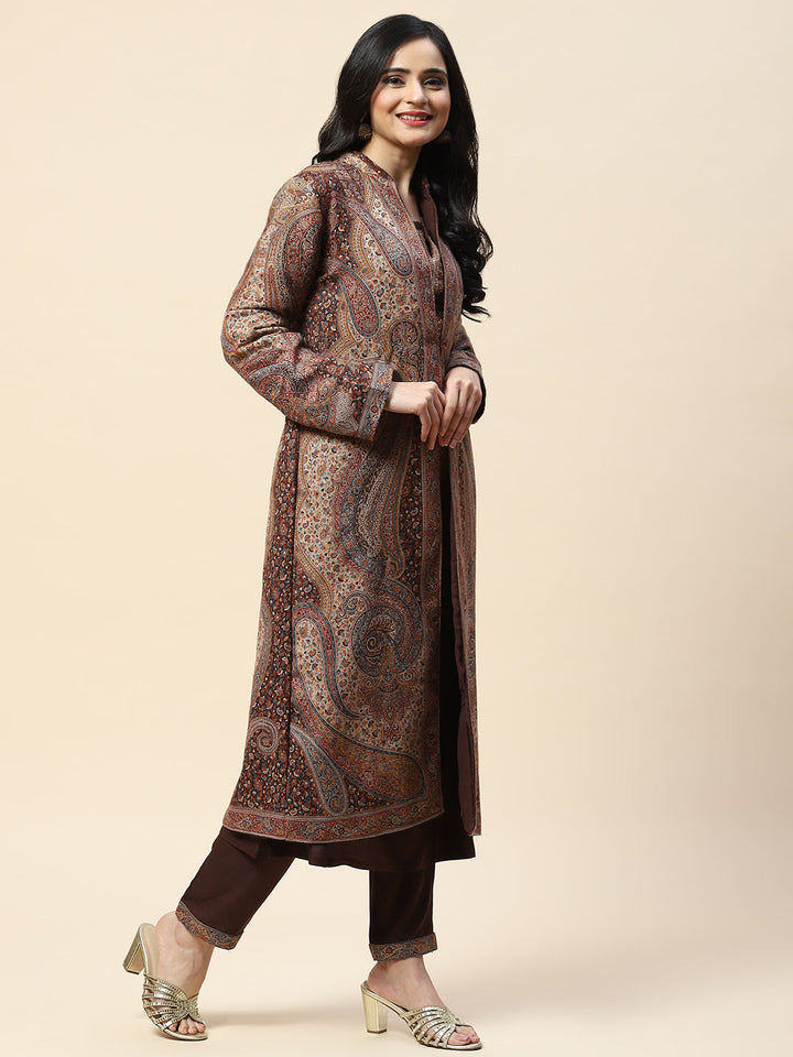 Resham Jaal Woven Pashmina Kurta With Pants &amp; Jacket