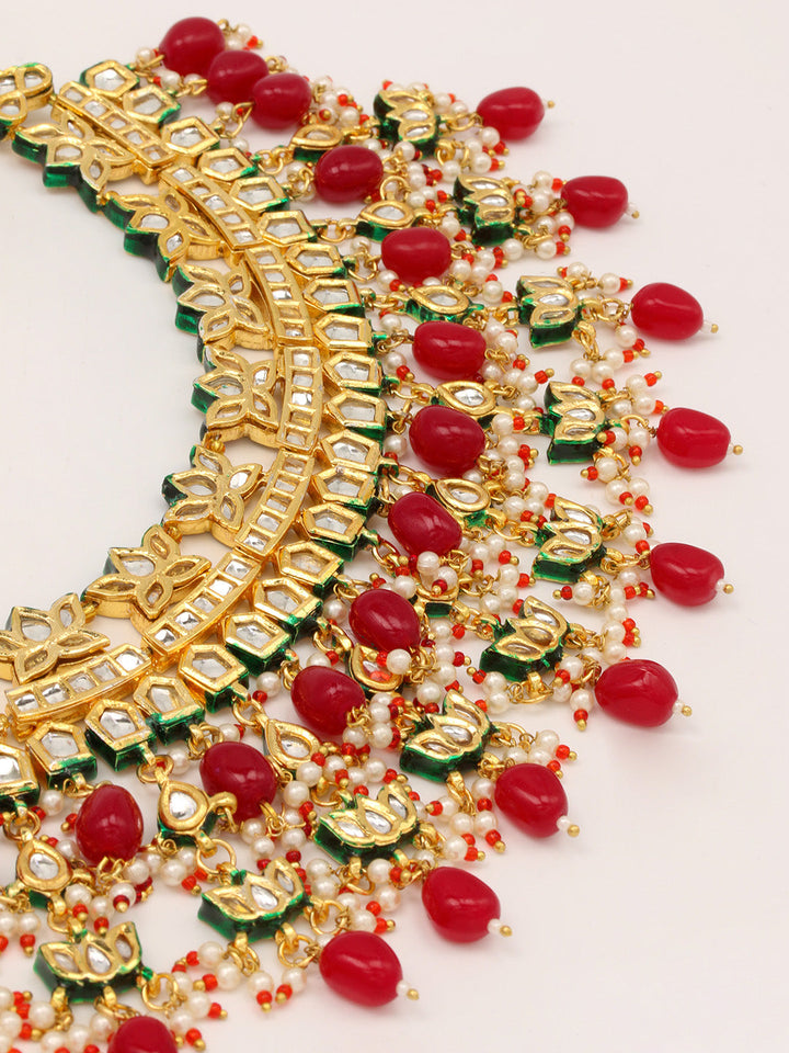 Kundan Work Necklace Set With Earring &amp; Mang Tika