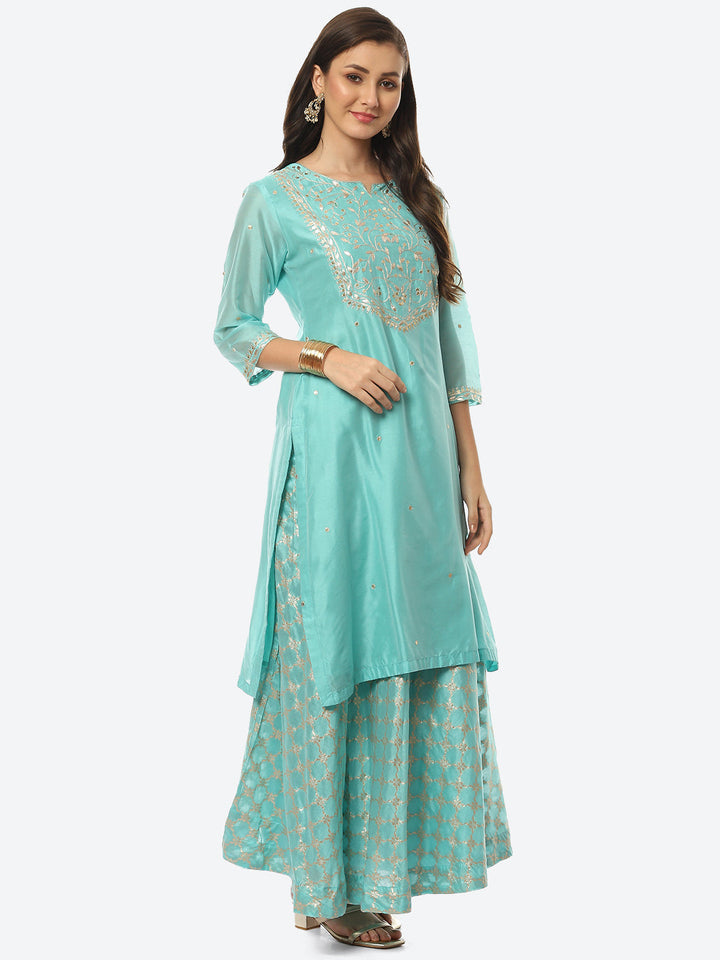 Embroidered Chanderi Kurta With Skirt