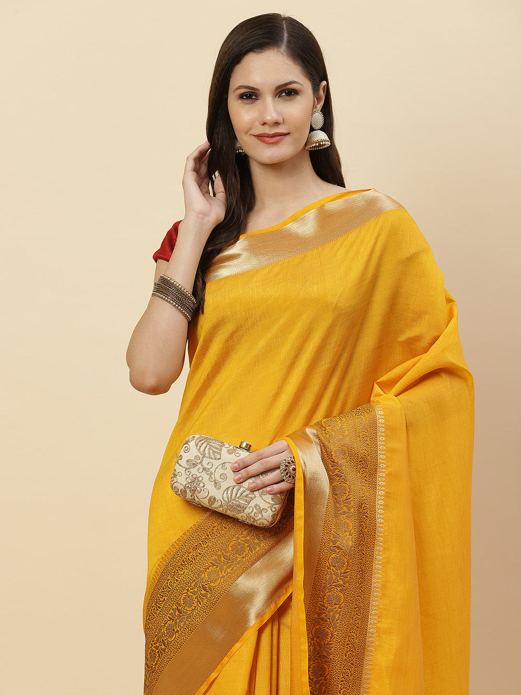 Plain Zari Border Handloom Woven Saree