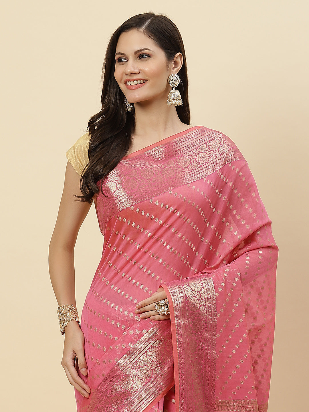 Zari Border Booti Cotton Woven Saree