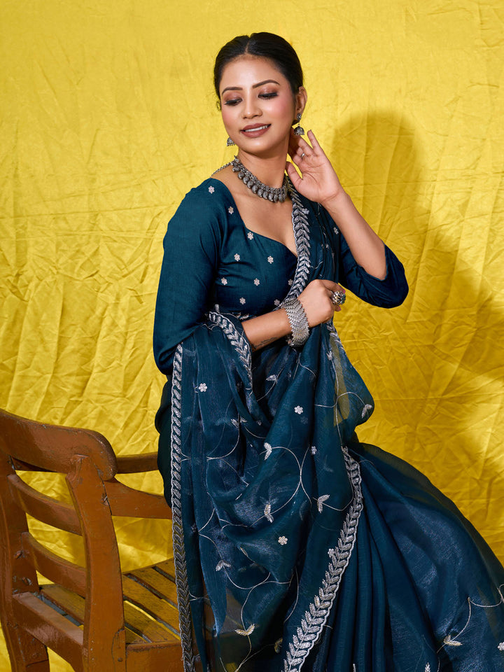 Sequence Embroidery Organza Saree
