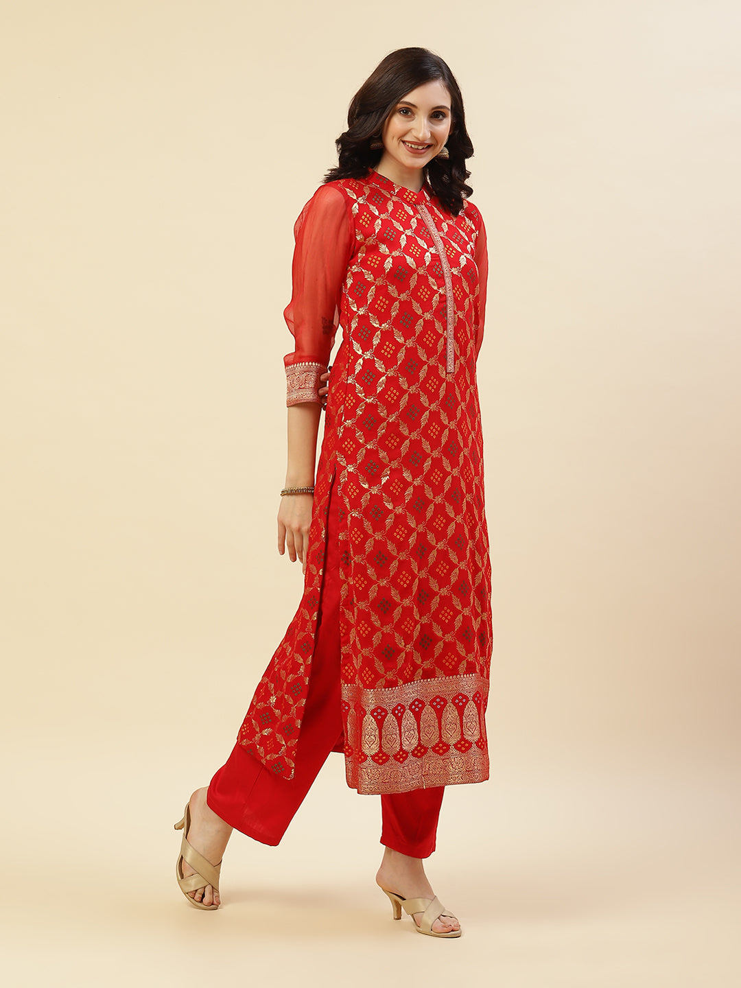 Embroidered Georgette Kurti With Pant