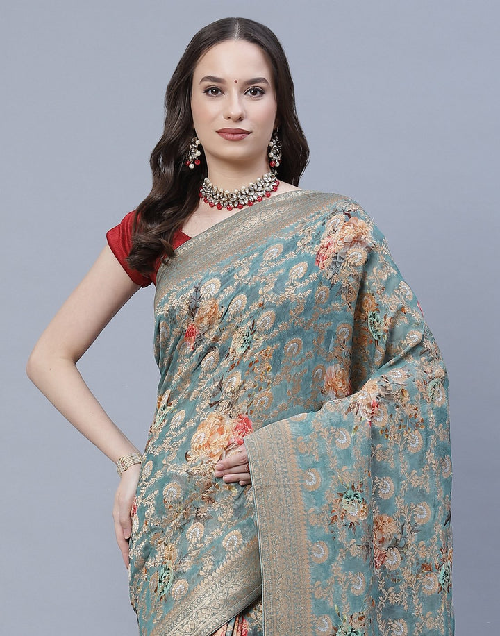 Beautiful Zari Jaal Printed Banarasi Khaddi