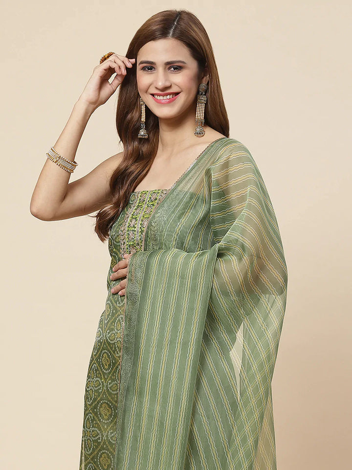 Bandhani Printed Organza Unstitched Suit Piece With Dupatta
