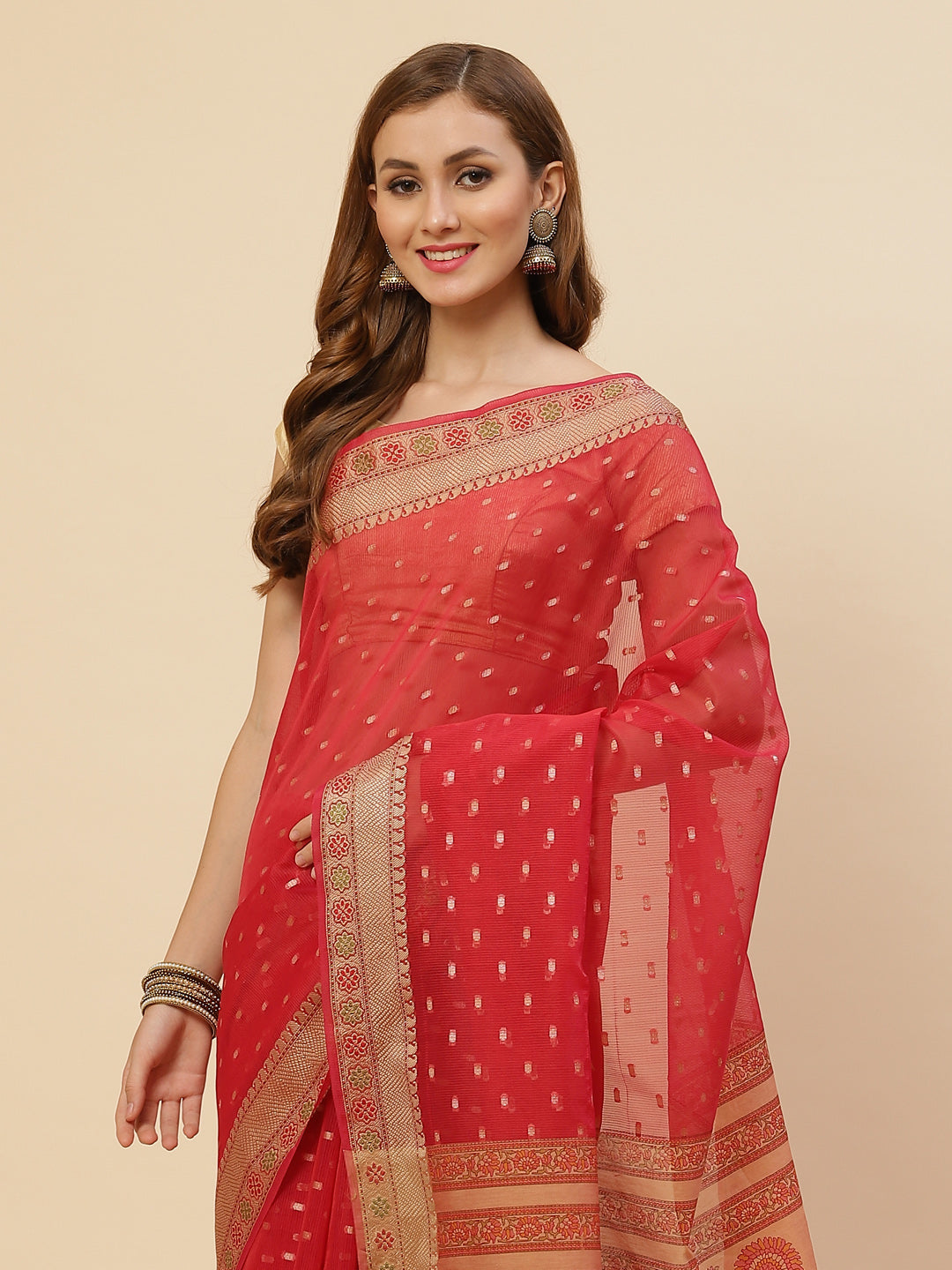 Zari Border Booti Printed Cotton Saree