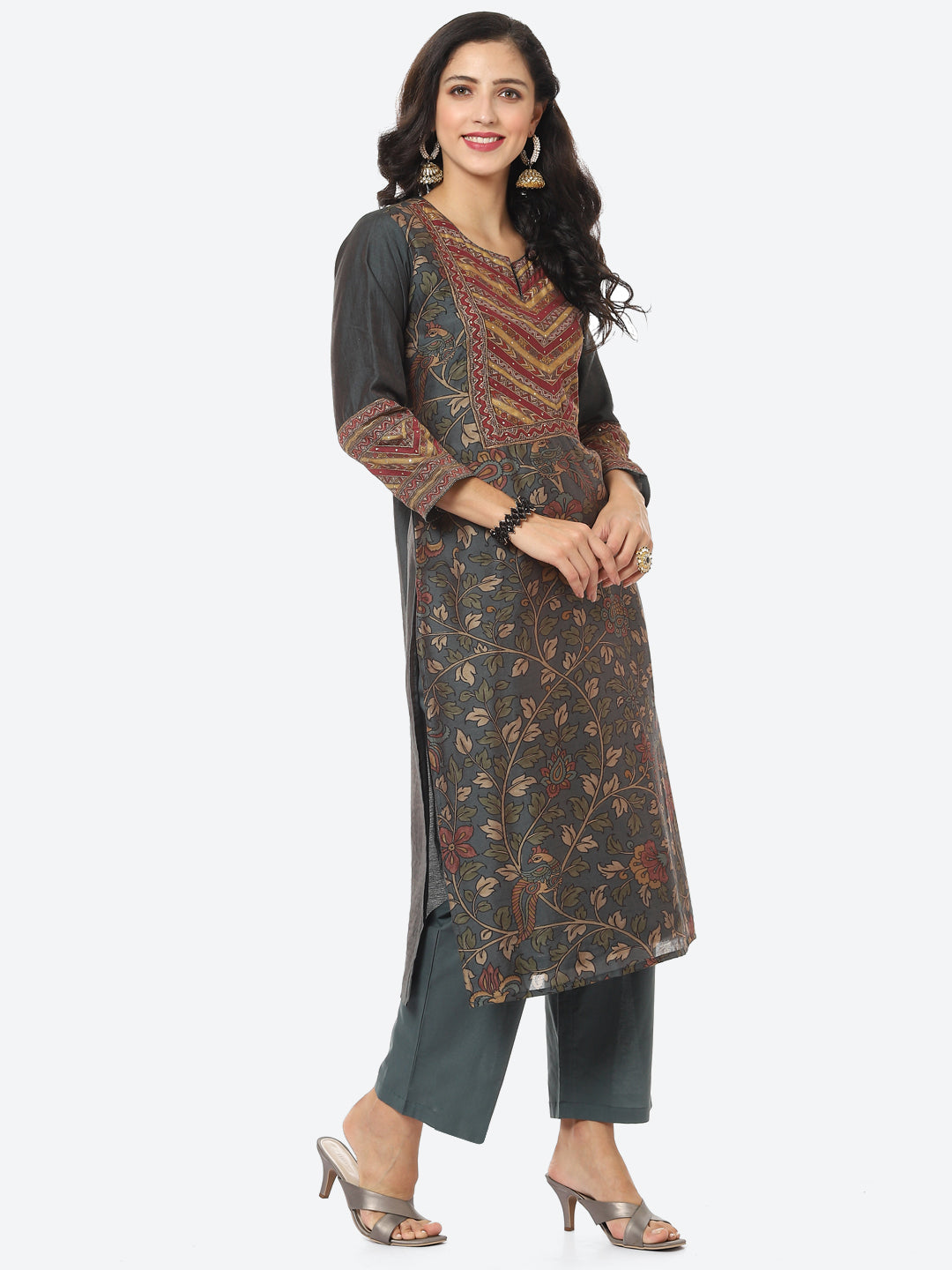 Floral Printed Chanderi Kurti With Pant