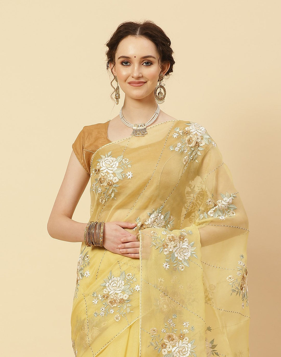 Embroidered Resham Booti Organza Kora Saree