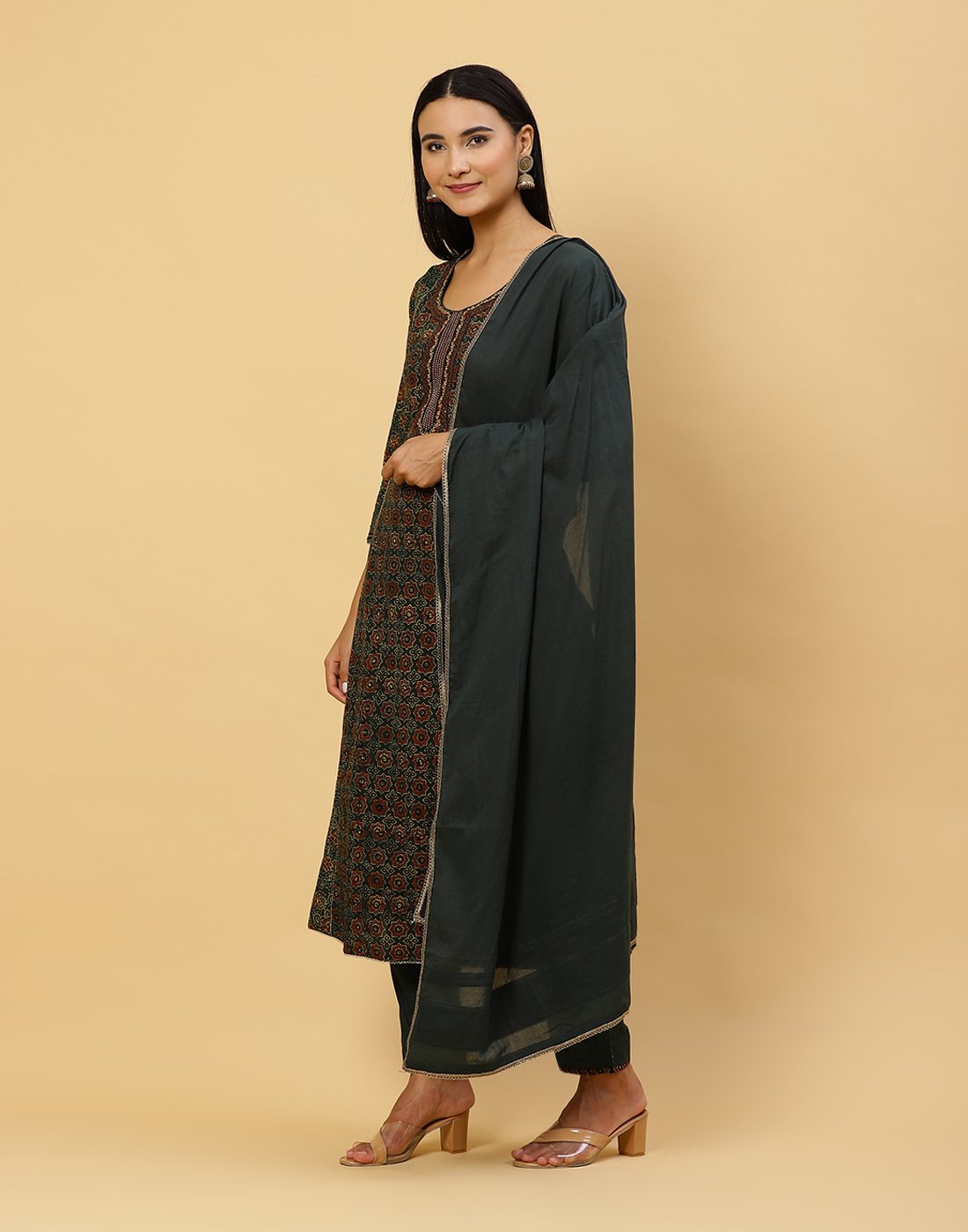 Printed Cotton Anarkali Salwar Kameez Stitched Suit With Dupatta