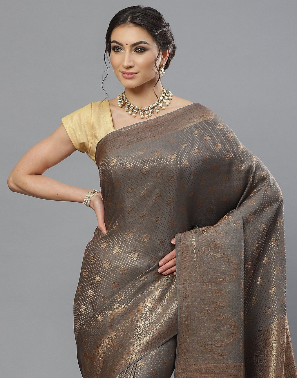 Zari Booti Crepe Saree