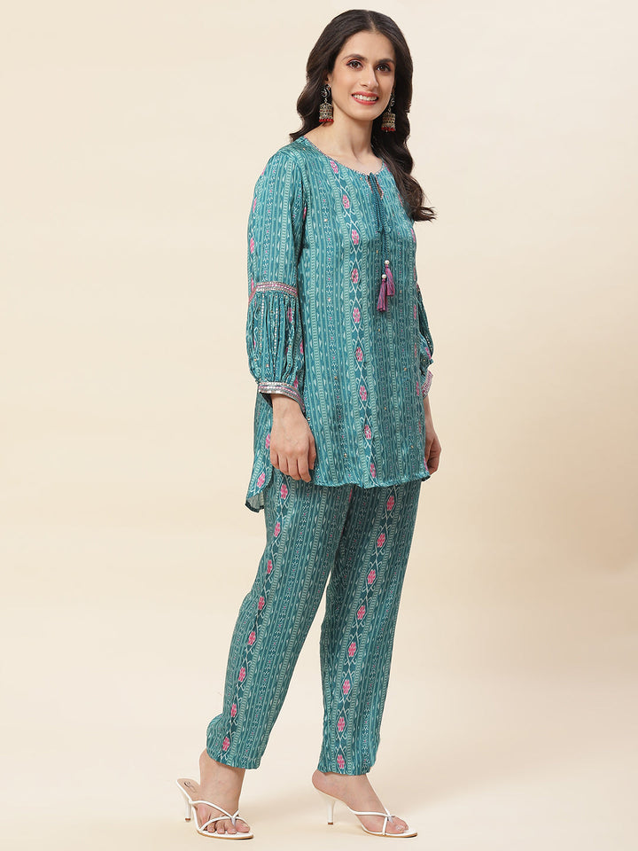 Printed Muslin Kurti With Pants