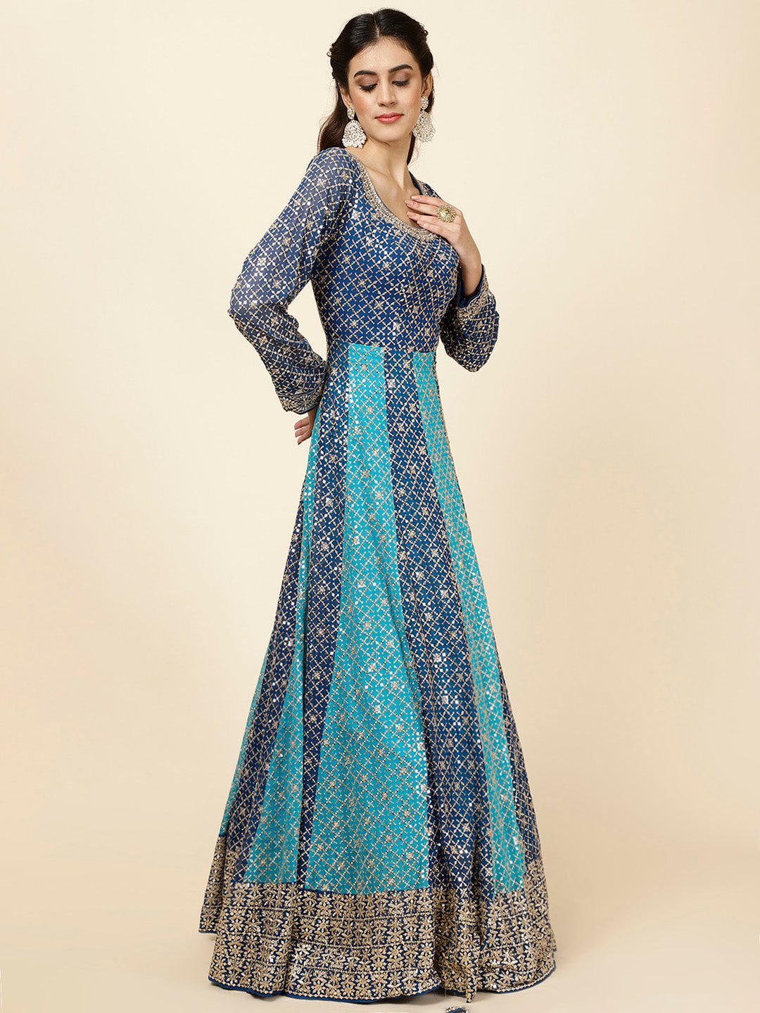 Zari Jaal Embroidered Georgette Kurta With Churidar &amp; Dupatta