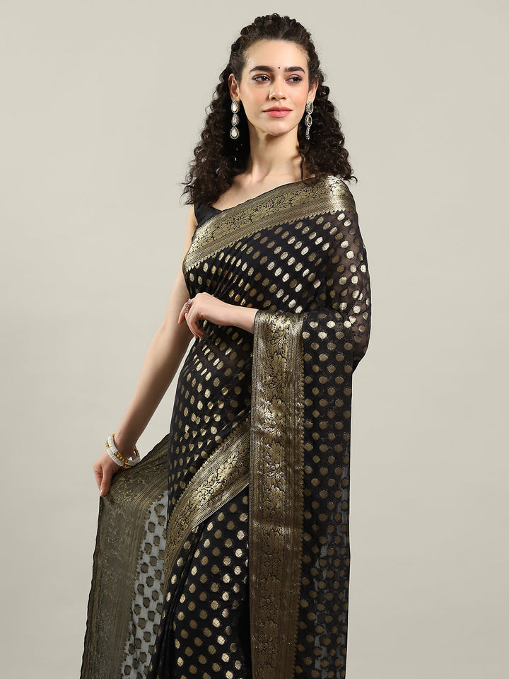 Zari Border Booti Chiffon Woven Saree