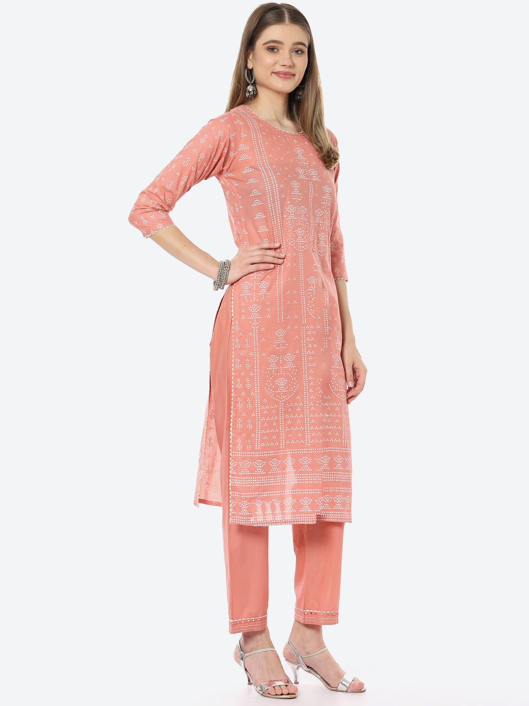 Bandhani Mirror Work Cotton Kurta With Pant &amp; Cotton Dupatta