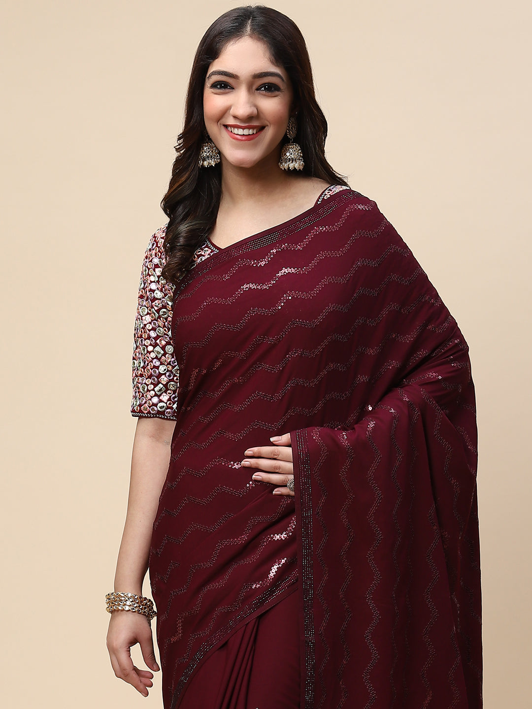 Sequin Embroidered Crepe Saree