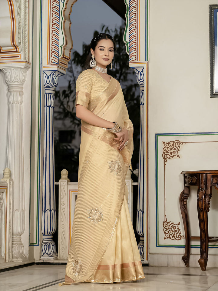 Embroidered Linen Blend Saree