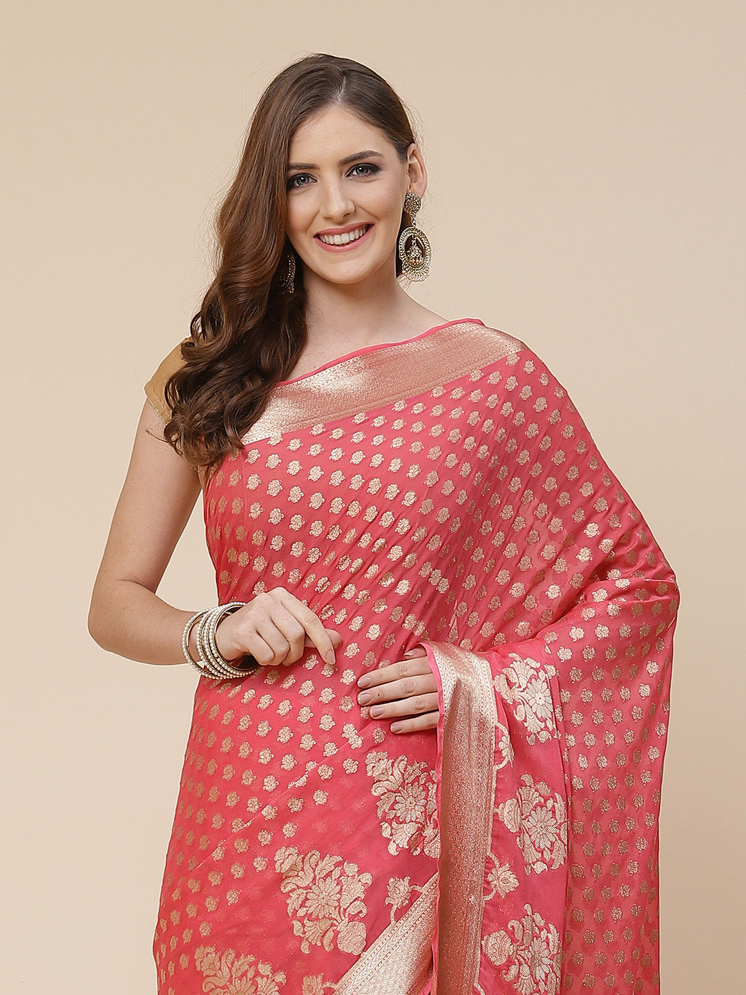 Zari Booti Georgette Plain Saree