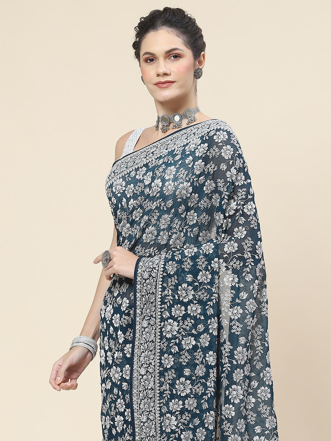 Resham Embroidery Georgette Saree
