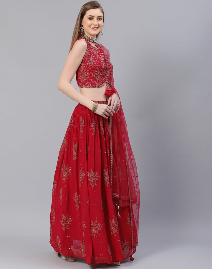 Georgette Lehenga Paired With Matching Crop Top