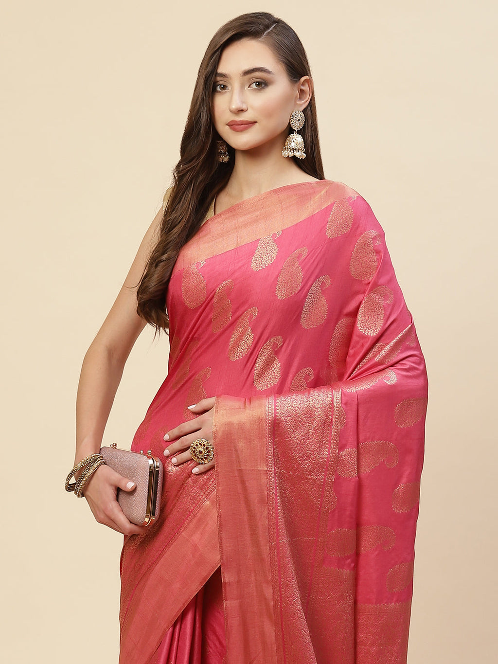 Zari Boder Booti Handloom Woven Saree