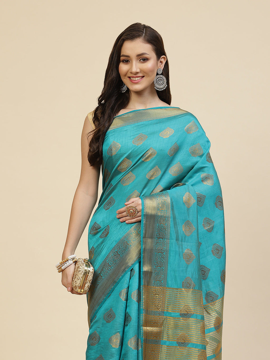 Zari Border Booti Handloom Woven Saree
