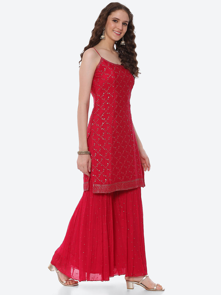 Sequin Crepe Kurta With Garara &amp; Dupatta