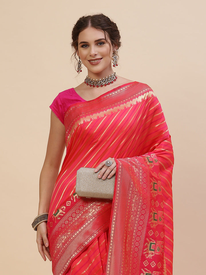 Stripes Jaal Banarasi Woven Saree