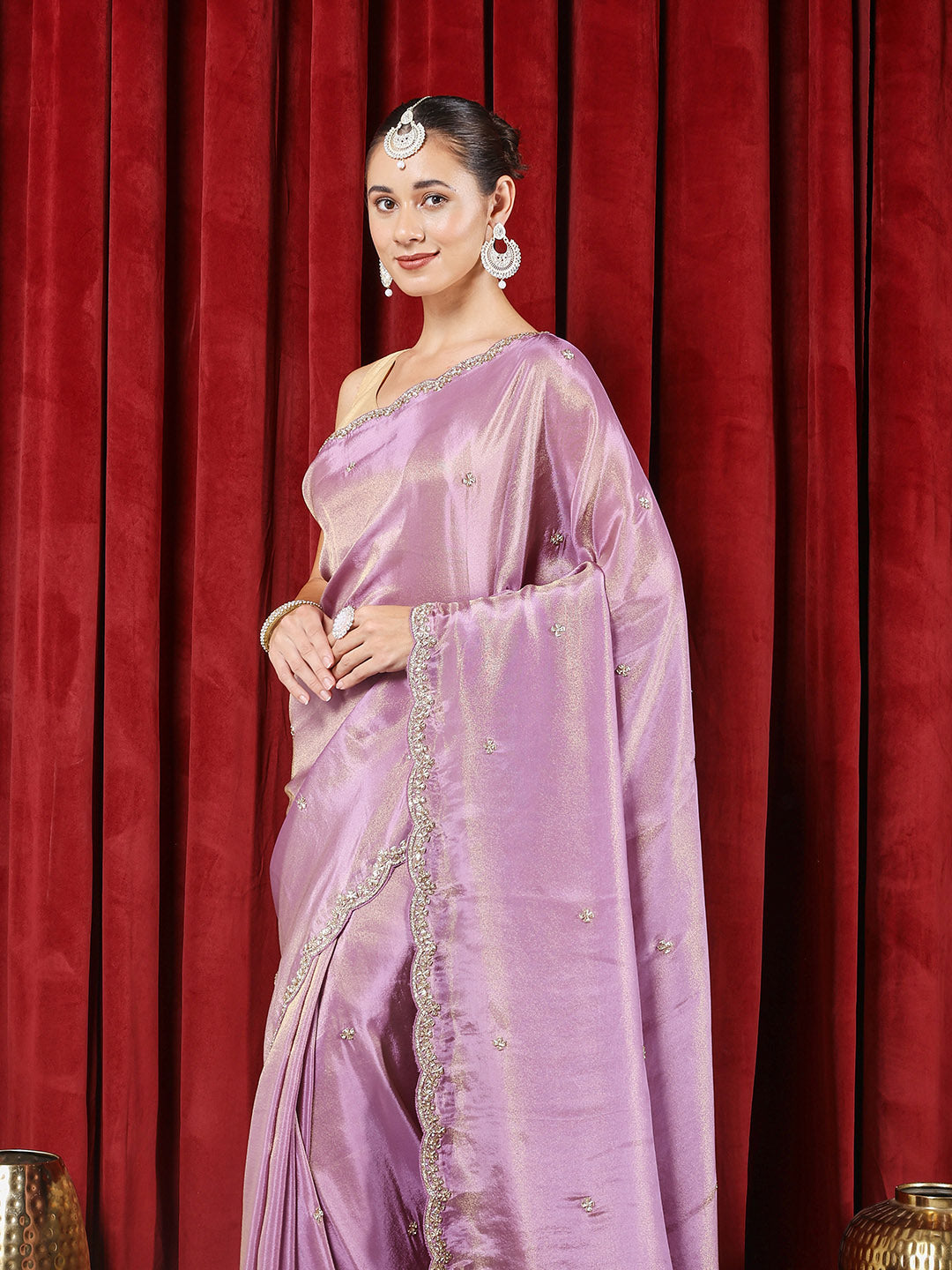 Stone Embroidery Tissue Saree