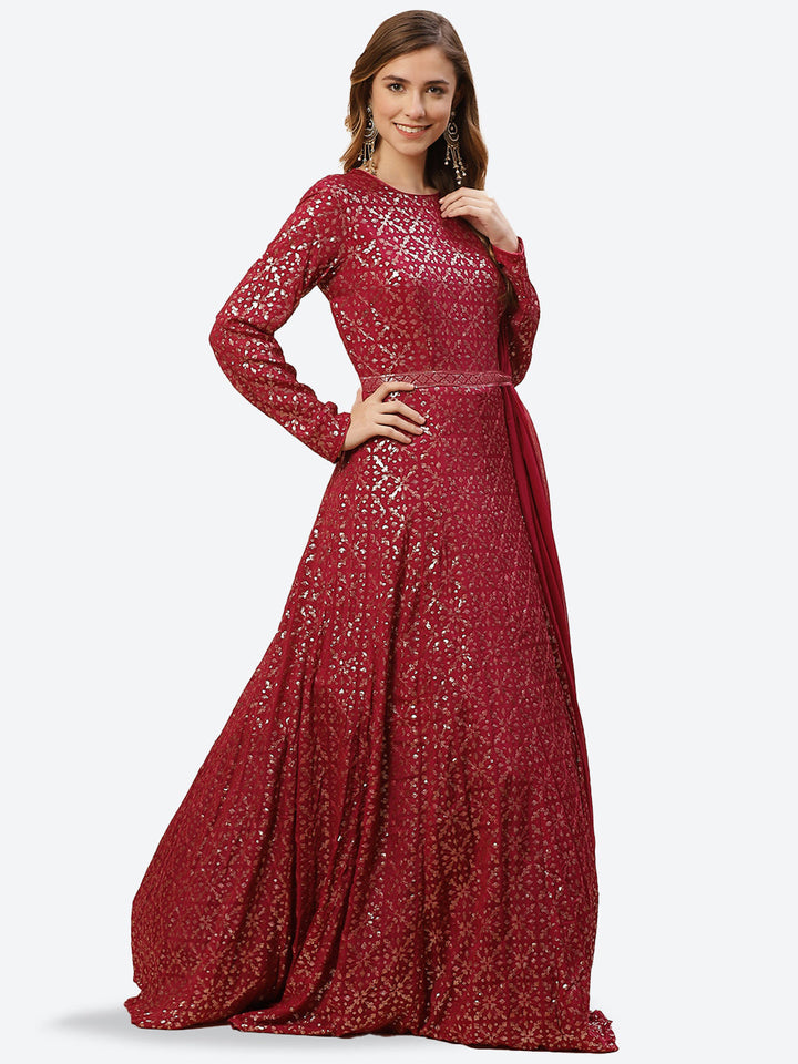 Sequence Crepe Stitched Anarkali Salwar Kameez With Georgette Dupatta