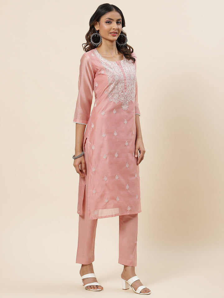 Embroidered Chanderi Kurta With Pants