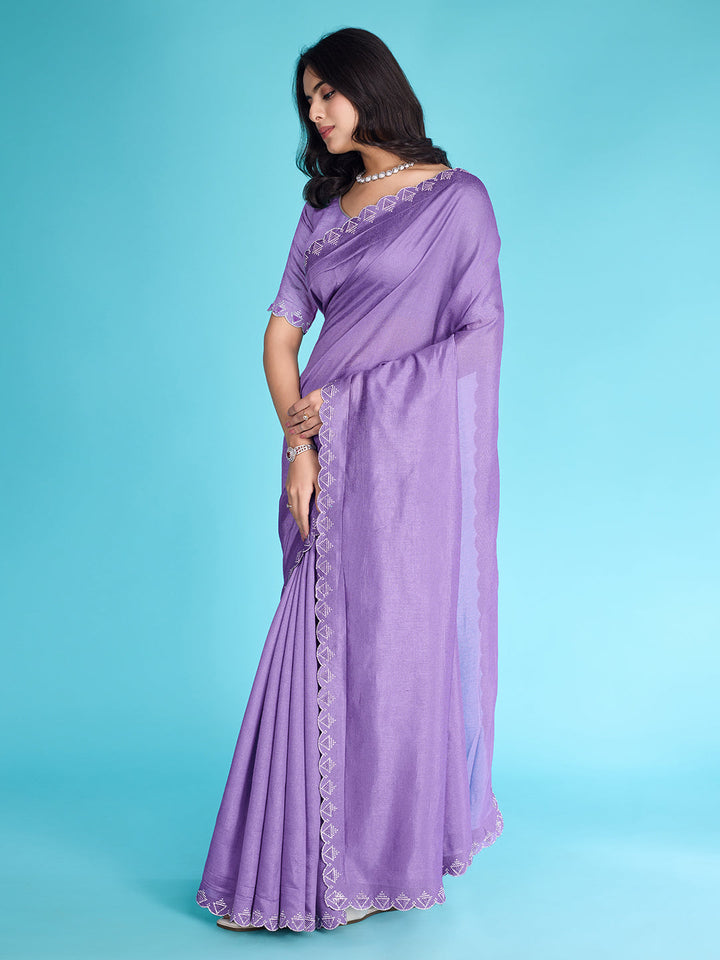 Embroidered Chinon Saree
