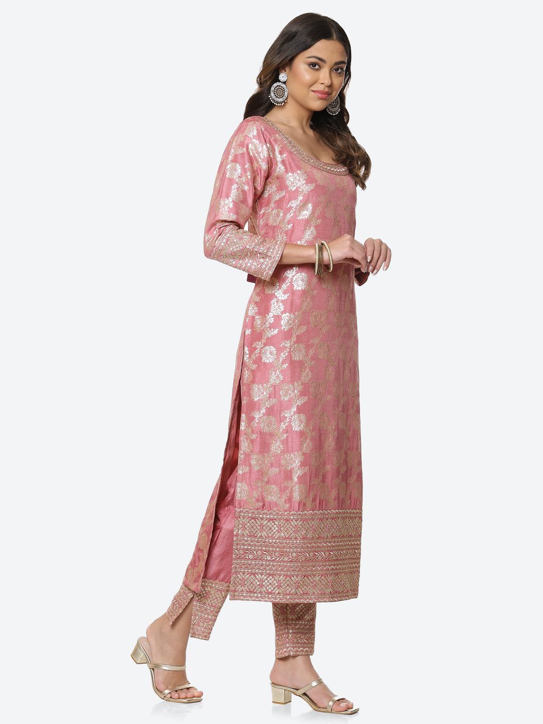 Gota Border Ghera Embroidered Handloom Kurta With Palazzo & Dupatta