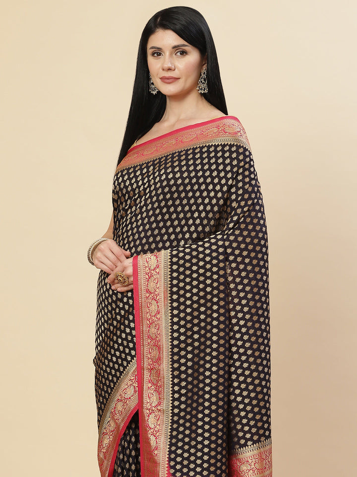 Zari Booti Crepe Plain Saree
