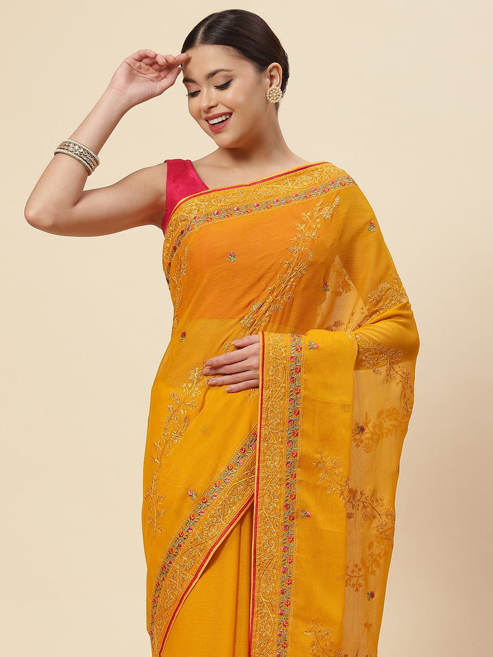 Resham Embroidered Chiffon Saree