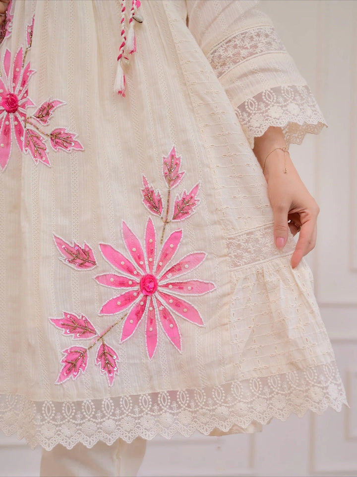 Embroidered Cotton Kurta With Pant &amp; Dupatta