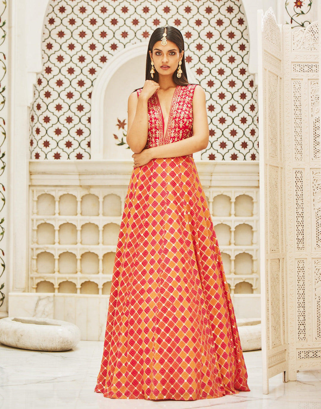 Embroidered Georgette Gown With Yoke Details