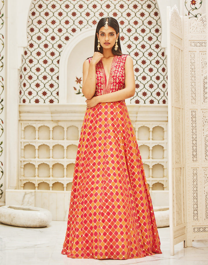 Embroidered Georgette Gown With Yoke Details