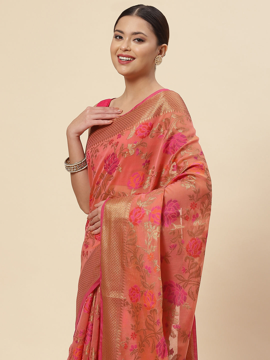 Floral Zari Jaal Cotton Woven Saree